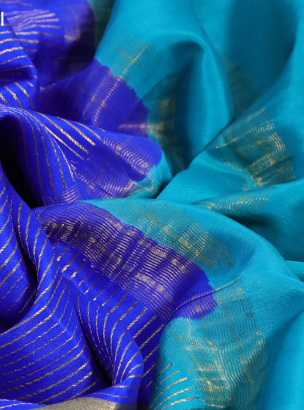 Pure mysore silk saree royal blue and teal blue maroon with allover zari stripe pattern and zari woven border