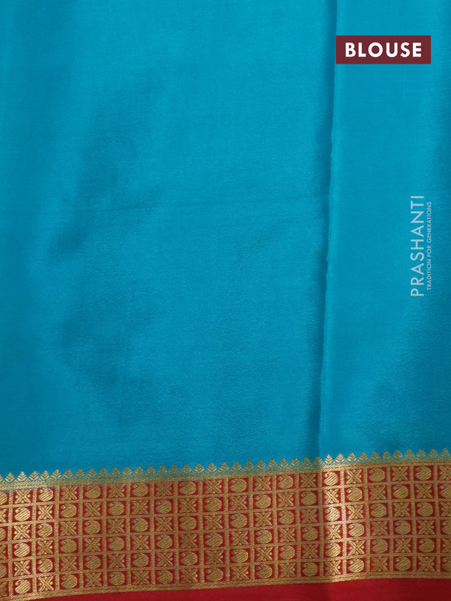 Pure mysore silk saree royal blue and teal blue maroon with allover zari stripe pattern and zari woven border