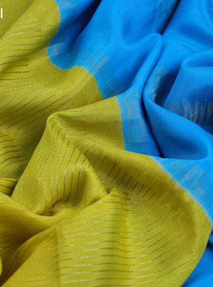 Pure mysore silk saree lime yellow and blue royal blue with allover zari stripe pattern and zari woven border