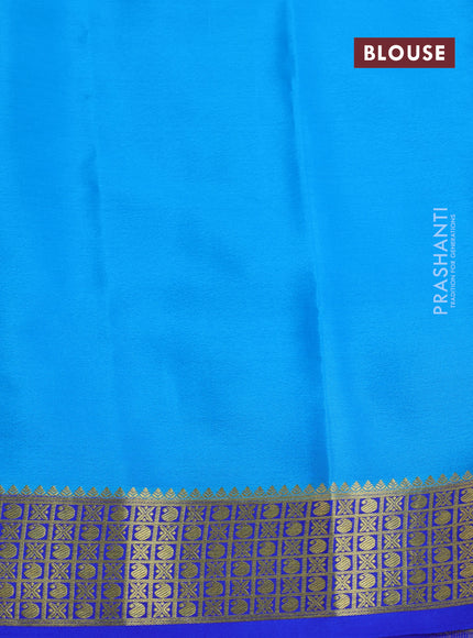 Pure mysore silk saree lime yellow and blue royal blue with allover zari stripe pattern and zari woven border