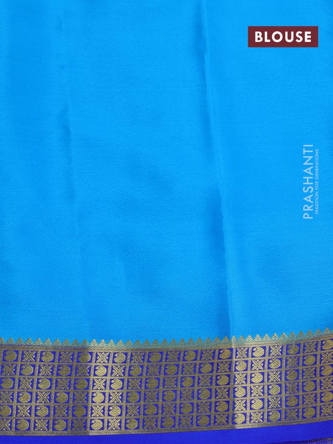 Pure mysore silk saree lime yellow and blue royal blue with allover zari stripe pattern and zari woven border