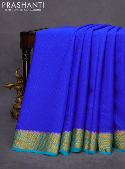 Pure mysore silk saree royal blue and teal blue with allover self emboss and zari woven border