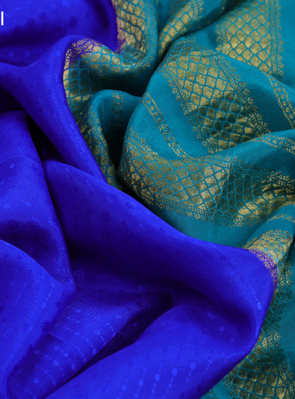 Pure mysore silk saree royal blue and teal blue with allover self emboss and zari woven border