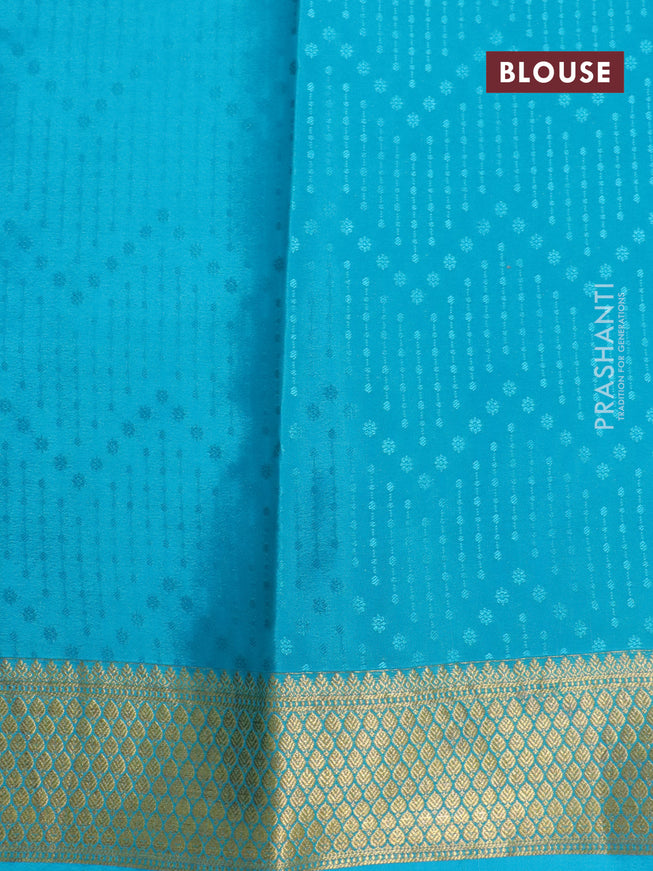 Pure mysore silk saree magenta pink and teal blue with allover self emboss and zari woven border