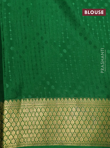 Pure mysore silk saree mustard yellow and green with allover self emboss and zari woven border