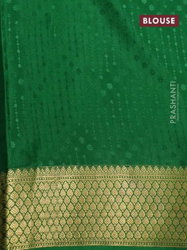 Pure mysore silk saree mustard yellow and green with allover self emboss and zari woven border