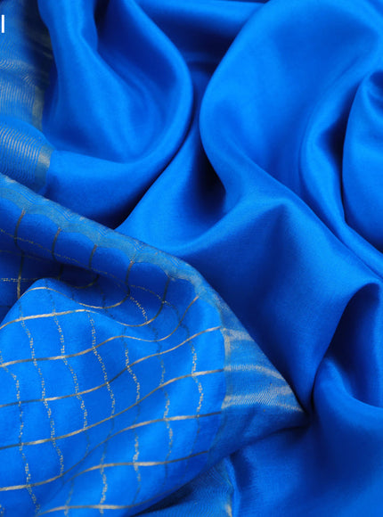 Pure mysore silk saree cs blue with allover zari checked pattern and zari woven border