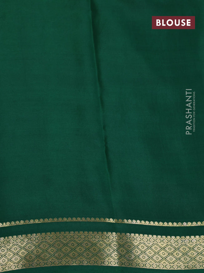 Pure mysore silk saree maroon and green with allover zari stripe pattern and zari woven border