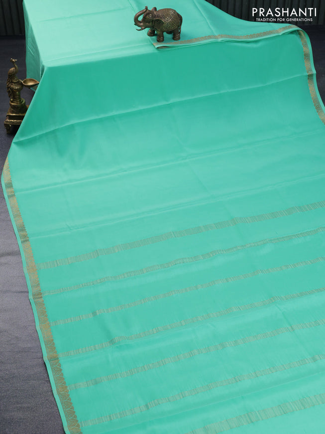 Pure mysore silk saree teal green shade with plain body and zari woven border