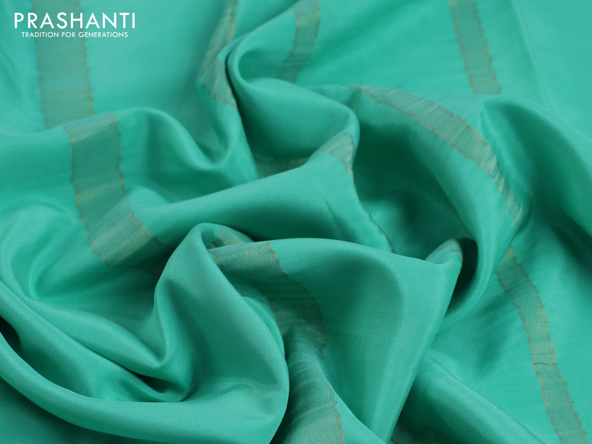 Pure mysore silk saree teal green shade with plain body and zari woven border