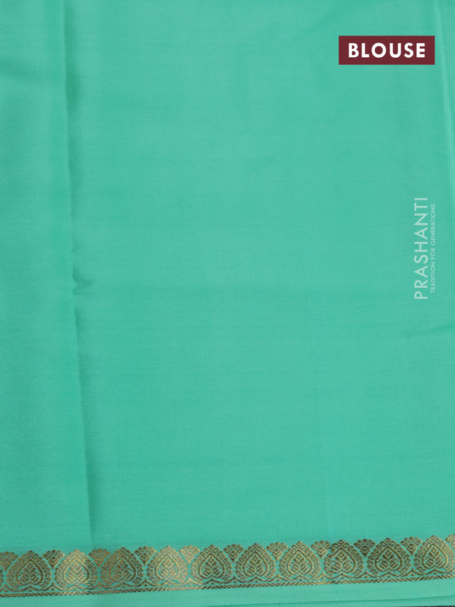 Pure mysore silk saree teal green shade with plain body and zari woven border