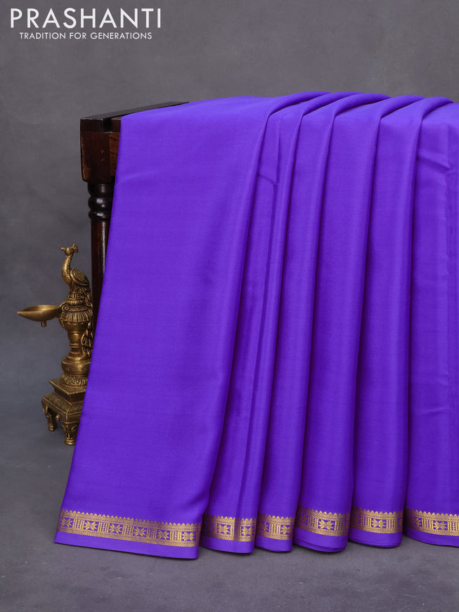 Pure mysore silk saree lavender shade with plain body and zari woven border