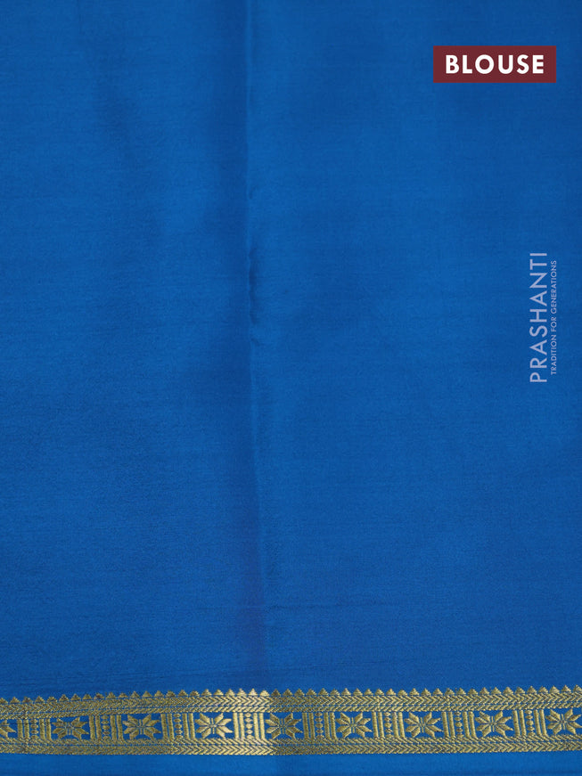 Pure mysore silk saree peacock blue with plain body and zari woven border