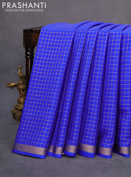 Pure mysore silk saree royal blue with allover zari checked pattern and zari woven border