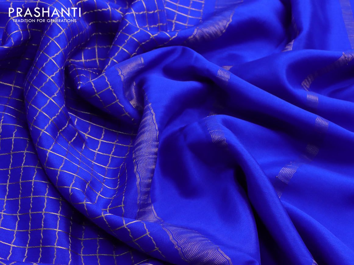 Pure mysore silk saree royal blue with allover zari checked pattern and zari woven border