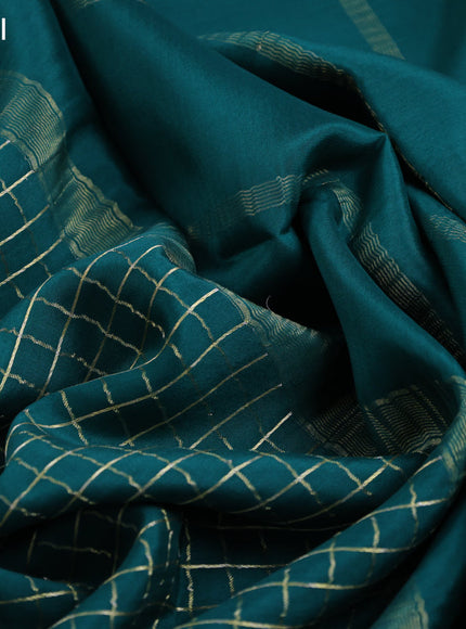 Pure mysore silk saree dark green with allover zari checked pattern and zari woven border