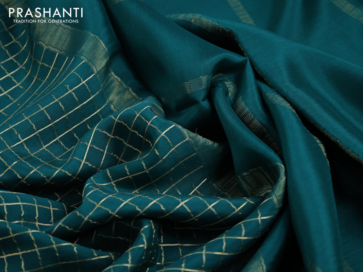 Pure mysore silk saree dark green with allover zari checked pattern and zari woven border