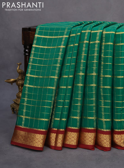 Pure mysore silk saree green and maroon with allover zari checked pattern and zari woven border