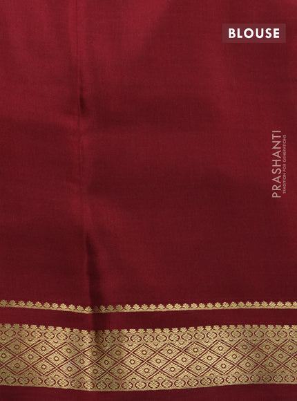 Pure mysore silk saree green and maroon with allover zari checked pattern and zari woven border