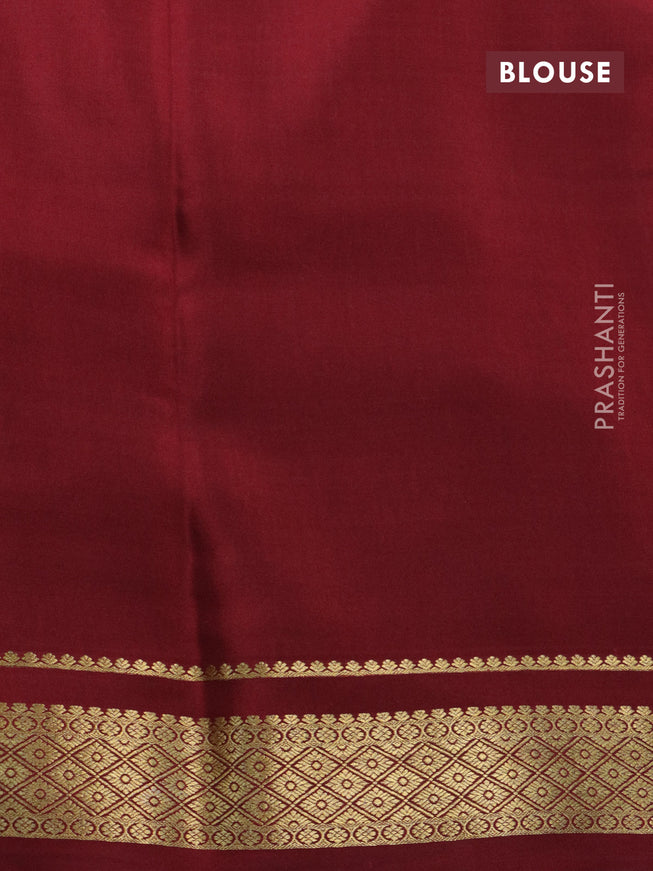 Pure mysore silk saree green and maroon with allover zari checked pattern and zari woven border