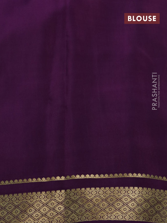 Pure mysore silk saree light green and deep purple with allover zari checked pattern and zari woven border