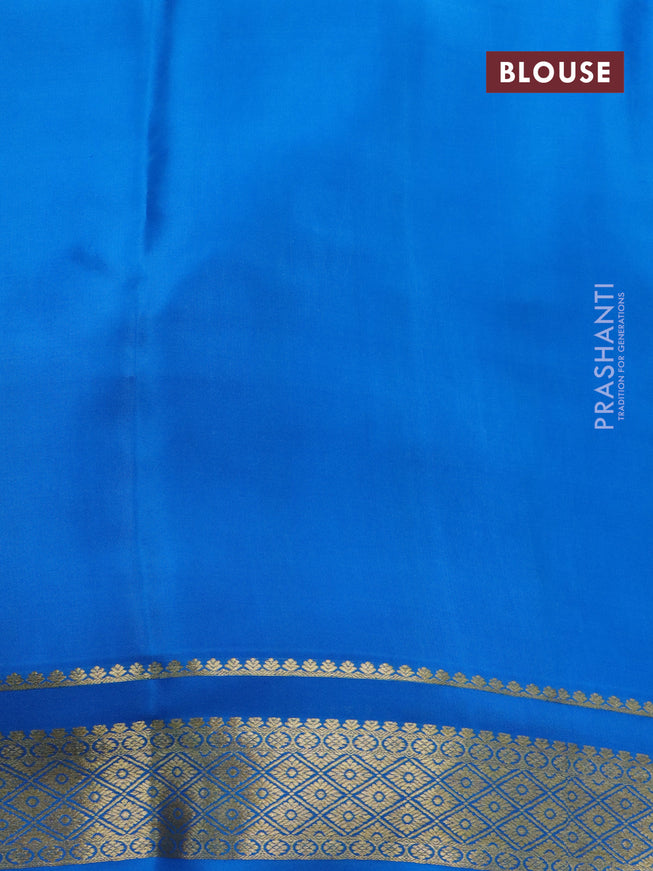 Pure mysore silk saree pink and cs blue with allover zari checked pattern and zari woven border