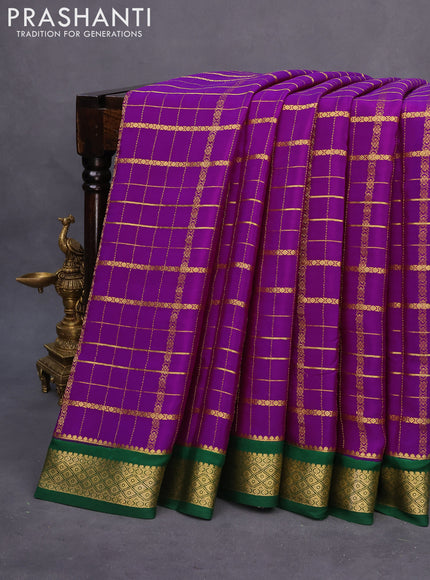 Pure mysore silk saree purple and green with allover zari checked pattern and zari woven border