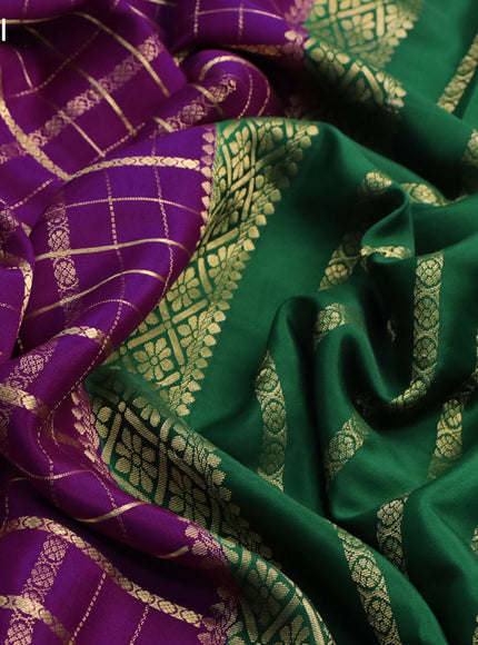 Pure mysore silk saree purple and green with allover zari checked pattern and zari woven border