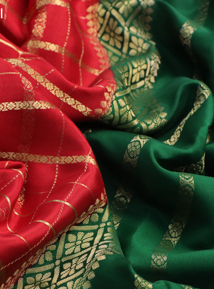 Pure mysore silk saree red and green with allover zari checked pattern and zari woven border