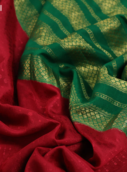 Pure mysore silk saree red and green with allover self emboss and zari woven border