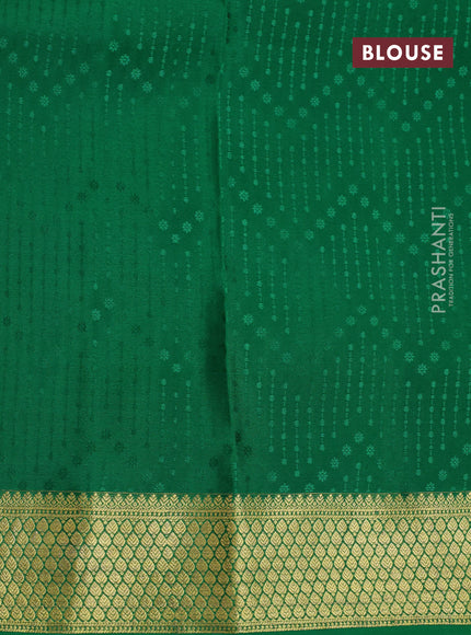 Pure mysore silk saree red and green with allover self emboss and zari woven border