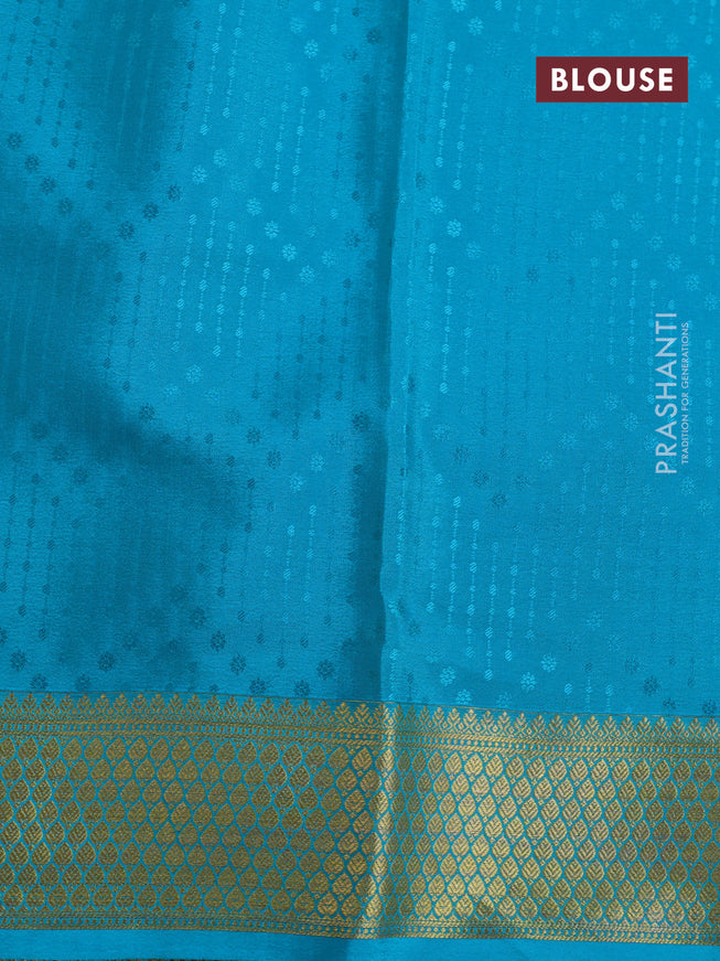 Pure mysore silk saree yellow and teal blue with allover self emboss and zari woven border