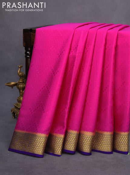 Pure mysore silk saree pink and blue with allover self emboss and zari woven border