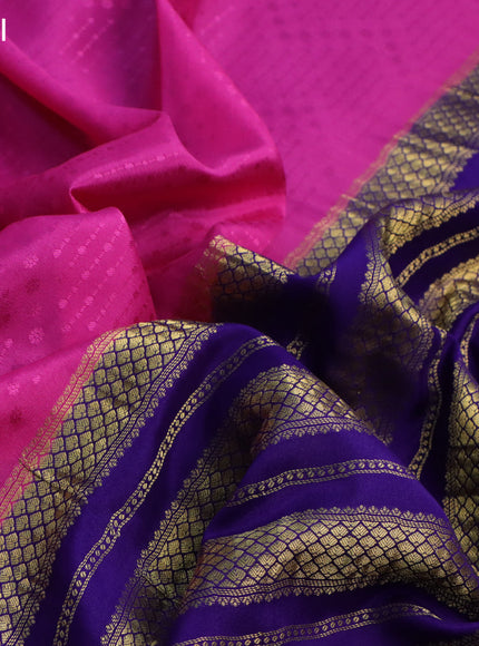 Pure mysore silk saree pink and blue with allover self emboss and zari woven border