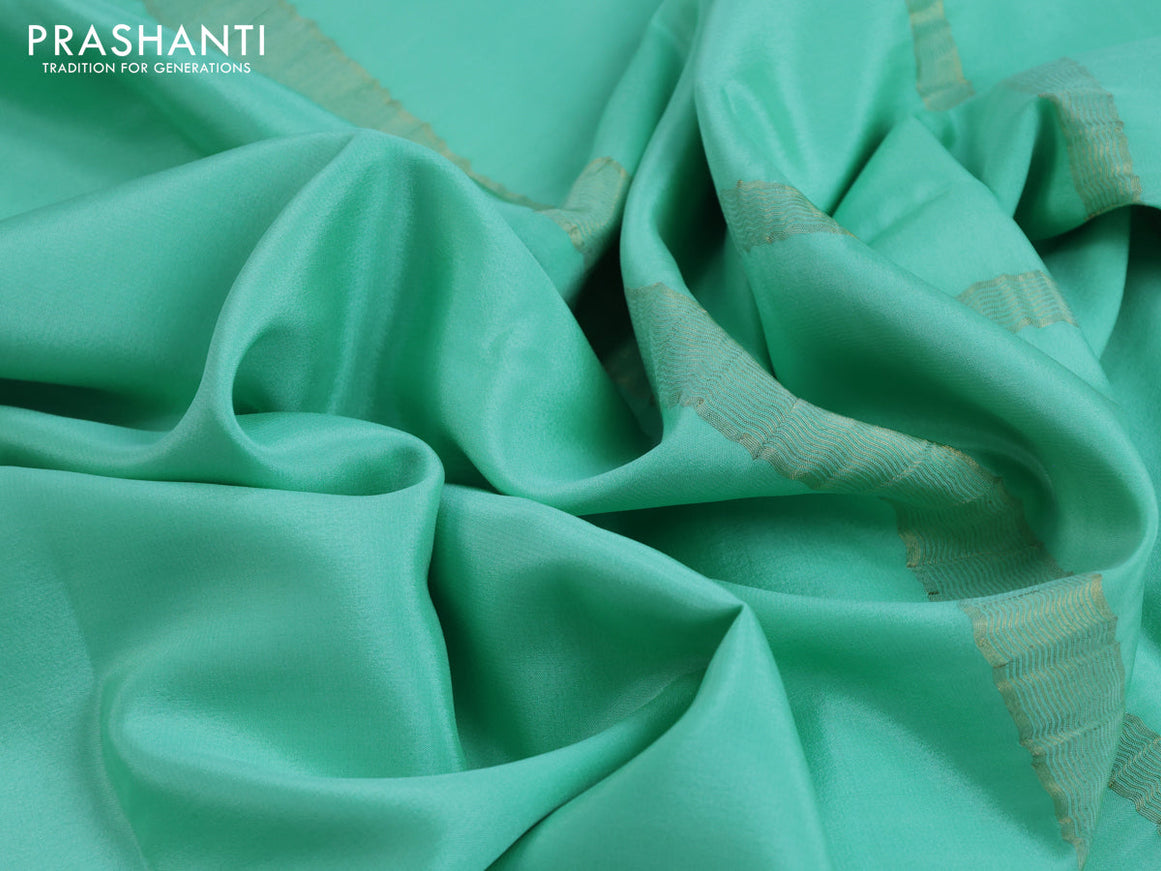 Pure mysore silk saree teal green shade with plain body and zari woven border