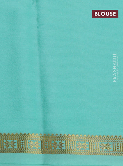 Pure mysore silk saree teal green shade with plain body and zari woven border