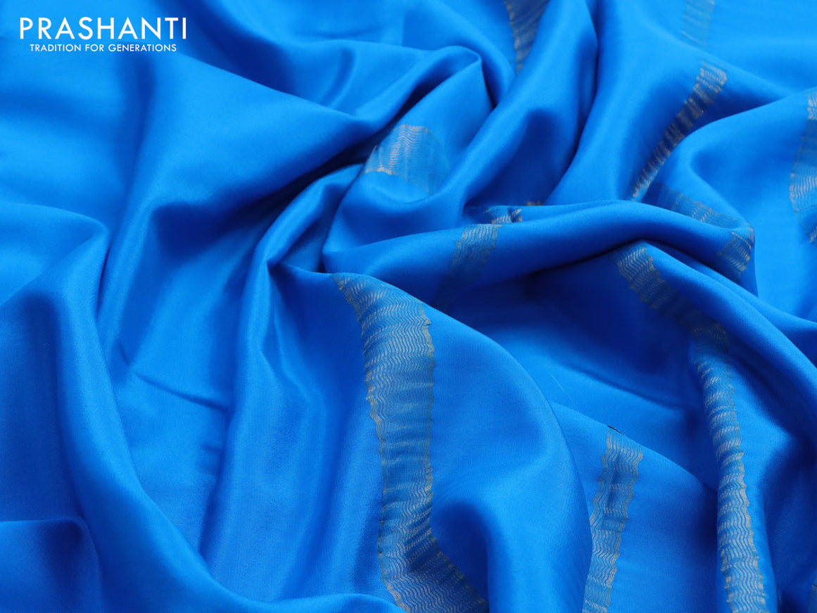 Pure mysore silk saree cs blue with plain body and zari woven border