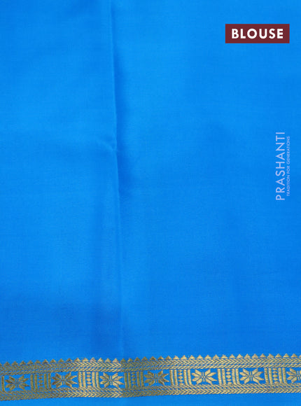 Pure mysore silk saree cs blue with plain body and zari woven border