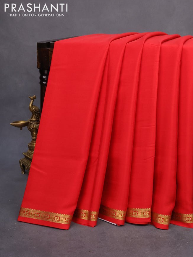 Pure mysore silk saree red with plain body and zari woven border