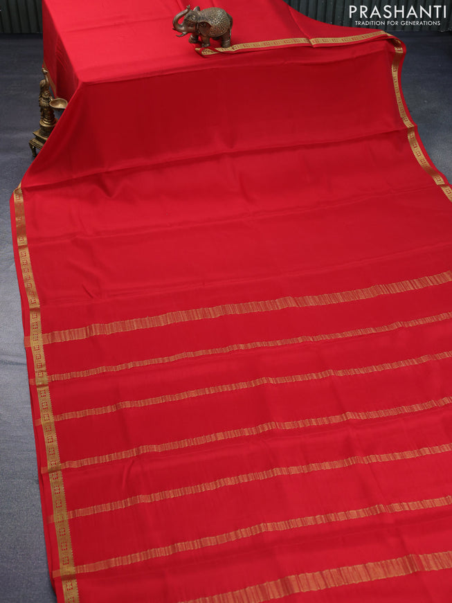 Pure mysore silk saree red with plain body and zari woven border