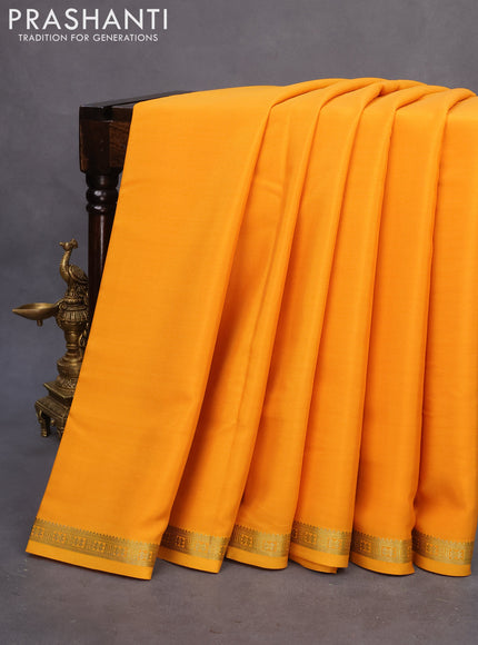 Pure mysore silk saree mango yellow with plain body and zari woven border