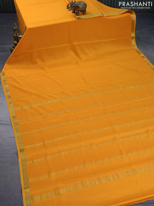 Pure mysore silk saree mango yellow with plain body and zari woven border