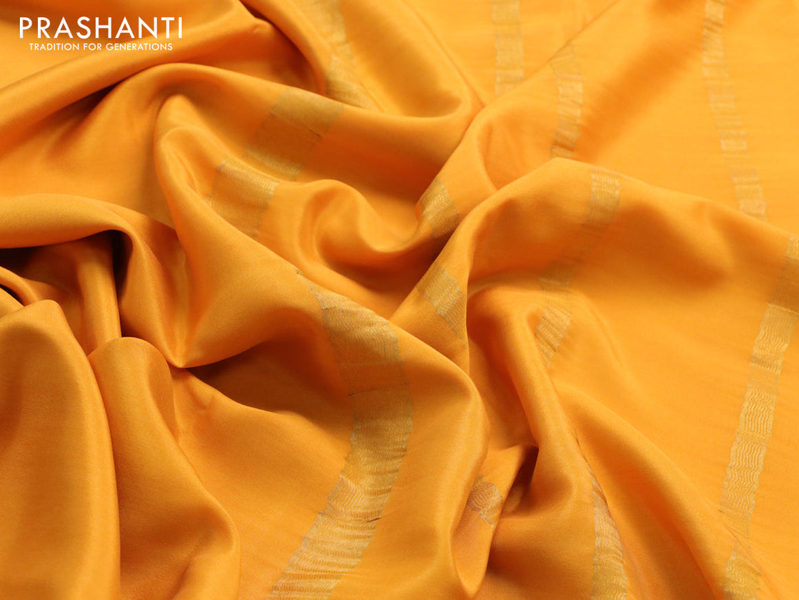 Pure mysore silk saree mango yellow with plain body and zari woven border