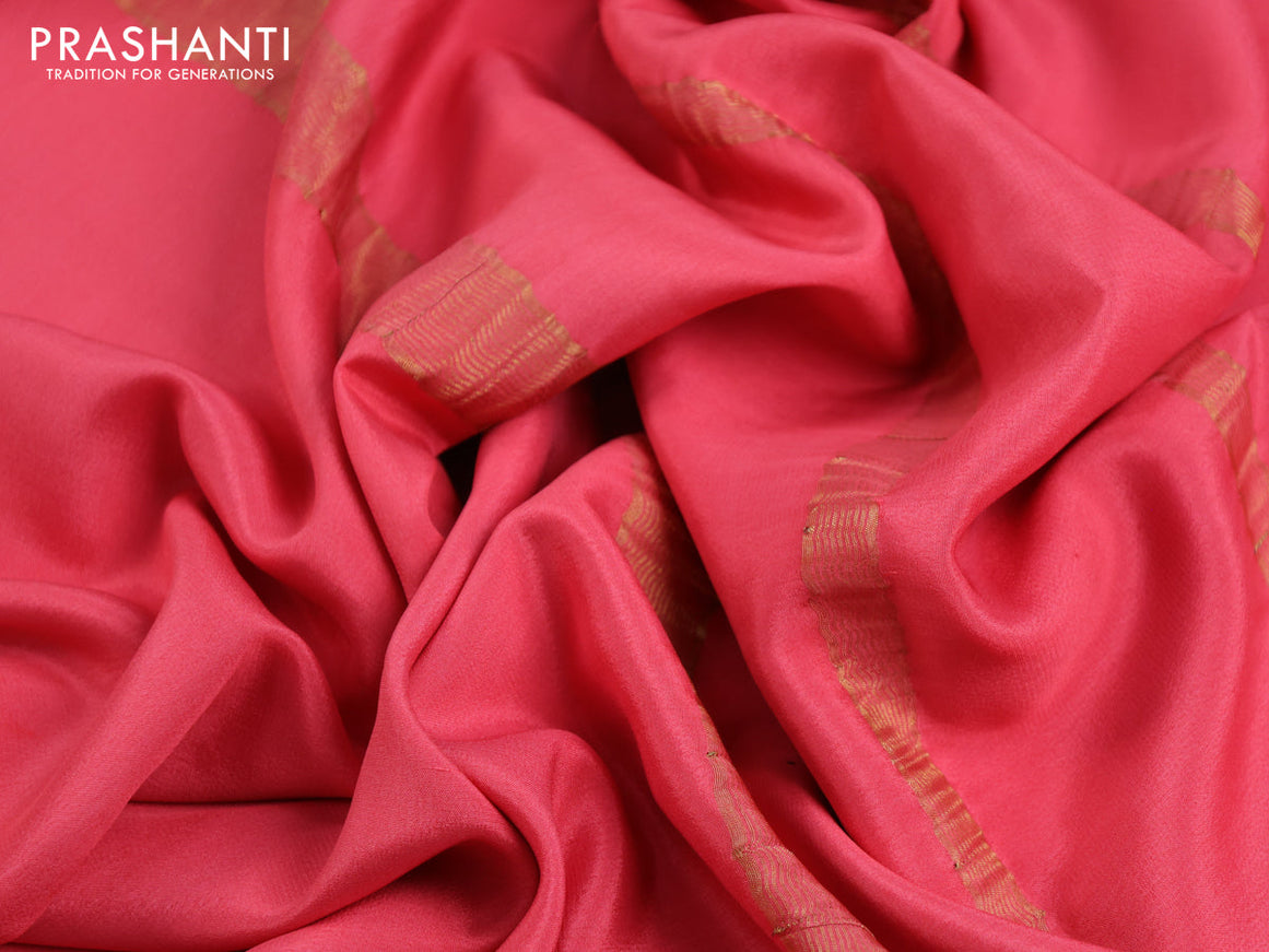 Pure mysore silk saree peach pink with plain body and zari woven border