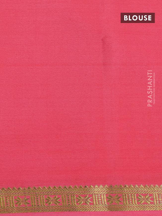 Pure mysore silk saree peach pink with plain body and zari woven border