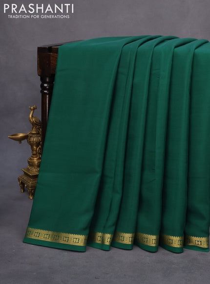 Pure mysore silk saree dark green with plain body and zari woven border