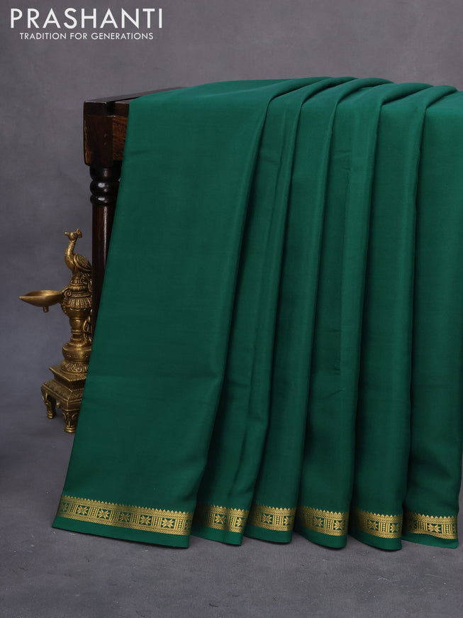 Pure mysore silk saree dark green with plain body and zari woven border