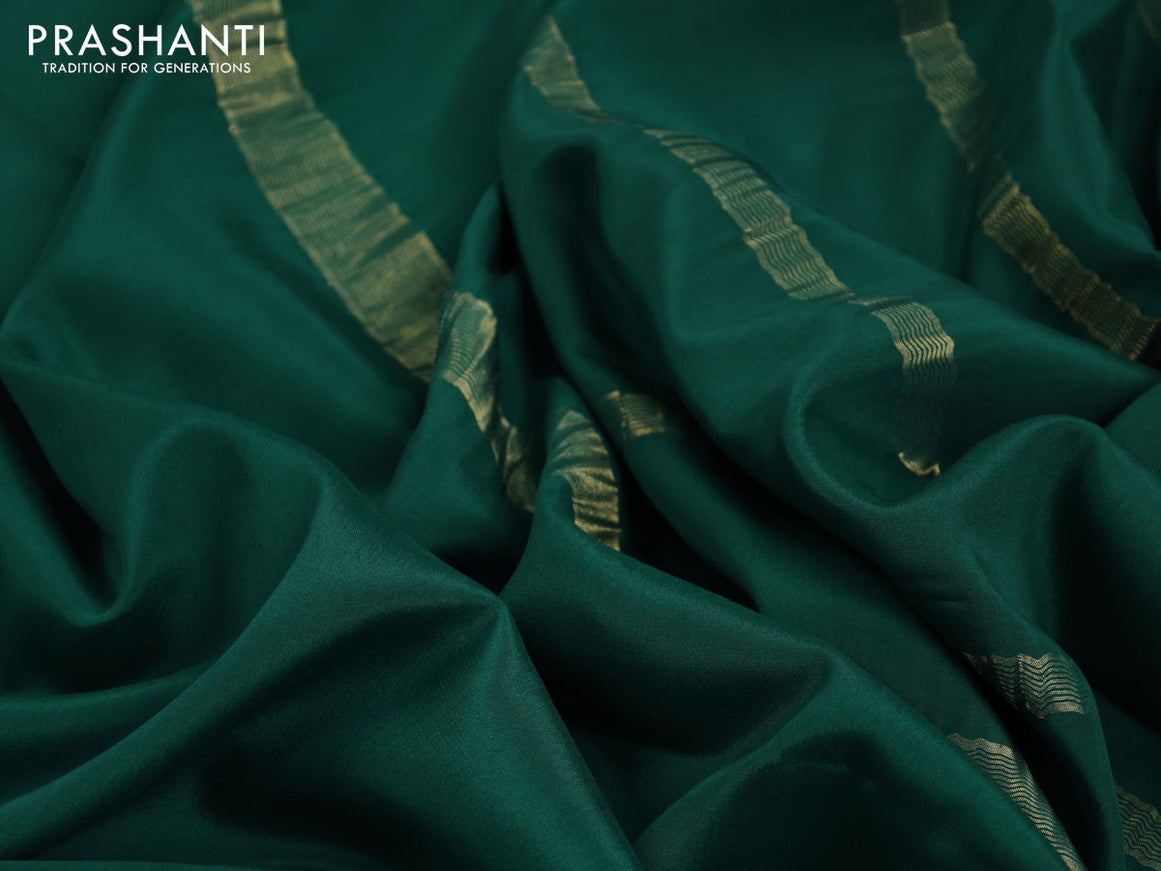 Pure mysore silk saree dark green with plain body and zari woven border