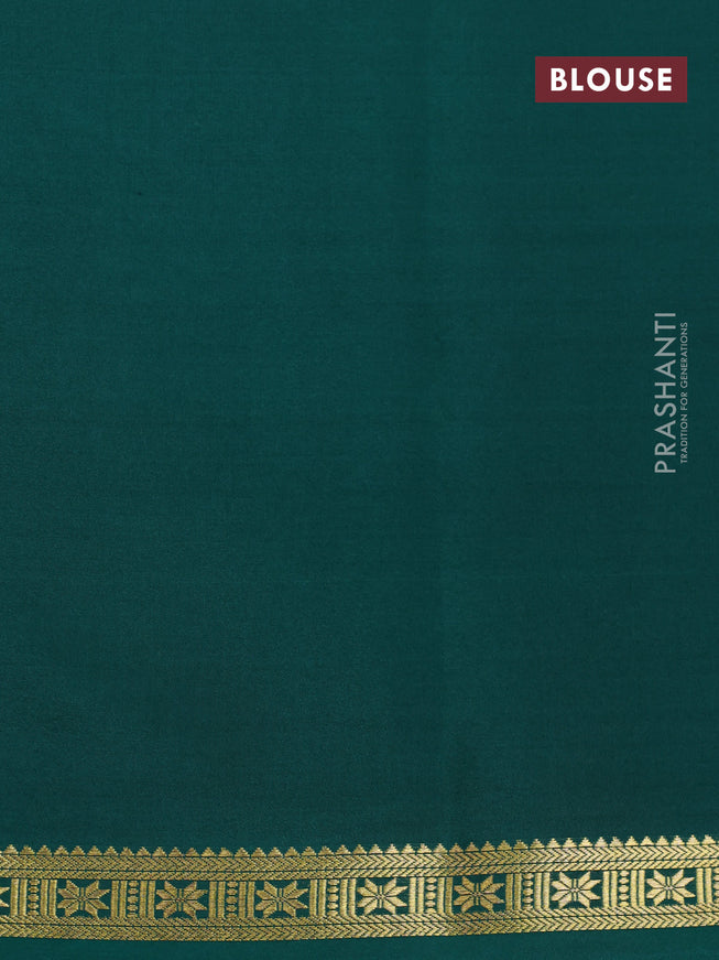 Pure mysore silk saree dark green with plain body and zari woven border