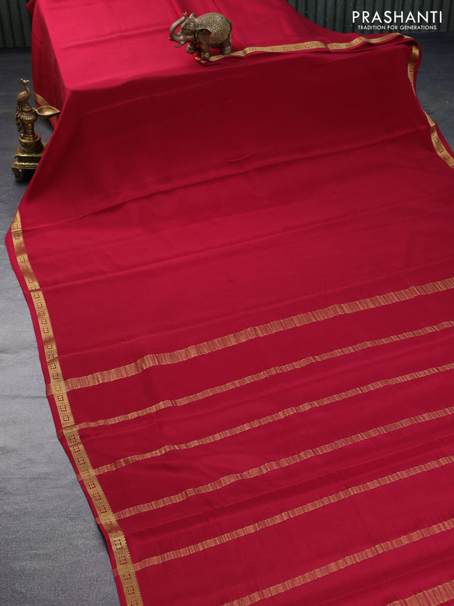 Pure mysore silk saree maroon with plain body and zari woven border